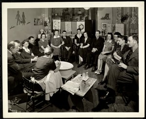 A group of couples at a class on child care given at the Maternity Consultation Service 1359 York Avenue, New York, 1941 (silver gelating print)